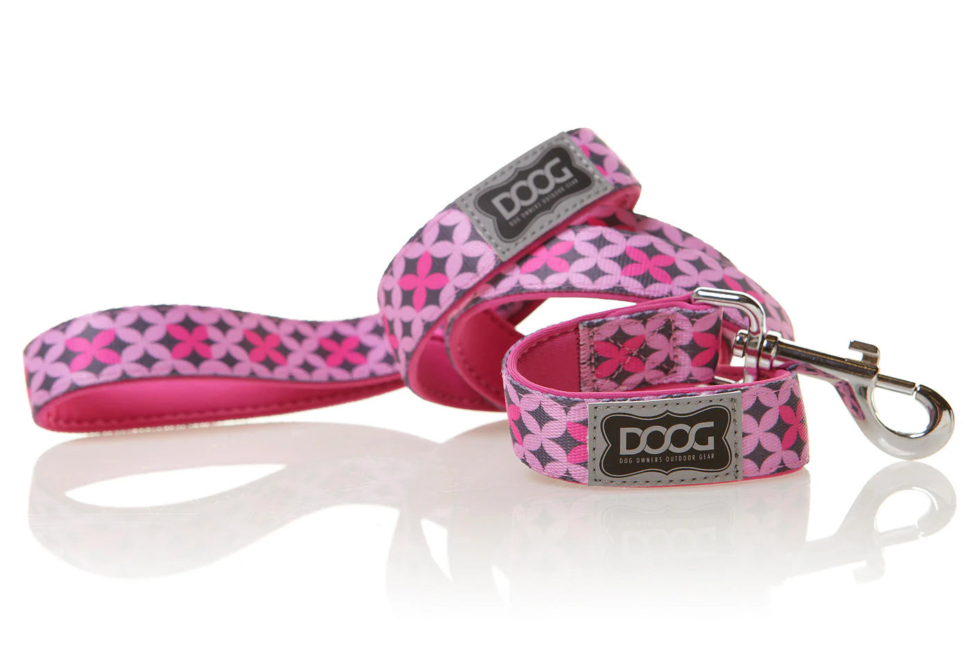 LEAD NEOPRENE DOG LEASH - TOTO-SMALL-PINK WITH BLACK DIAMONDS