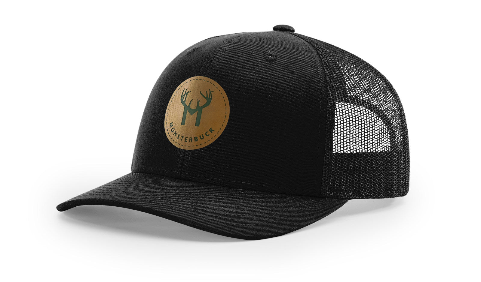 MonsterBuck Black Leather Patch Hat