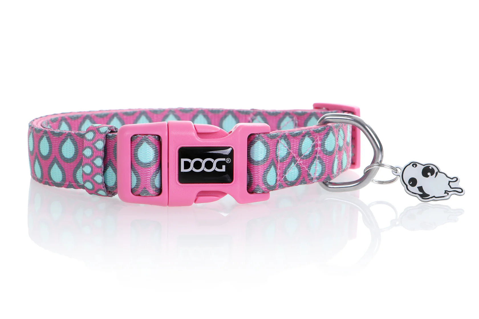 COLLAR NEOPRENE LUNA-MEDIUM-PINK WITH GRAY TEARDROPS OR BUBBLES