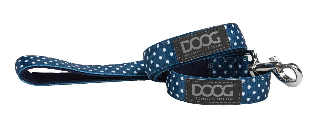 LEAD NEOPRENE DOG LEASH - STELLA-REGULAR-BLUE WITH WHITE POKADOTS